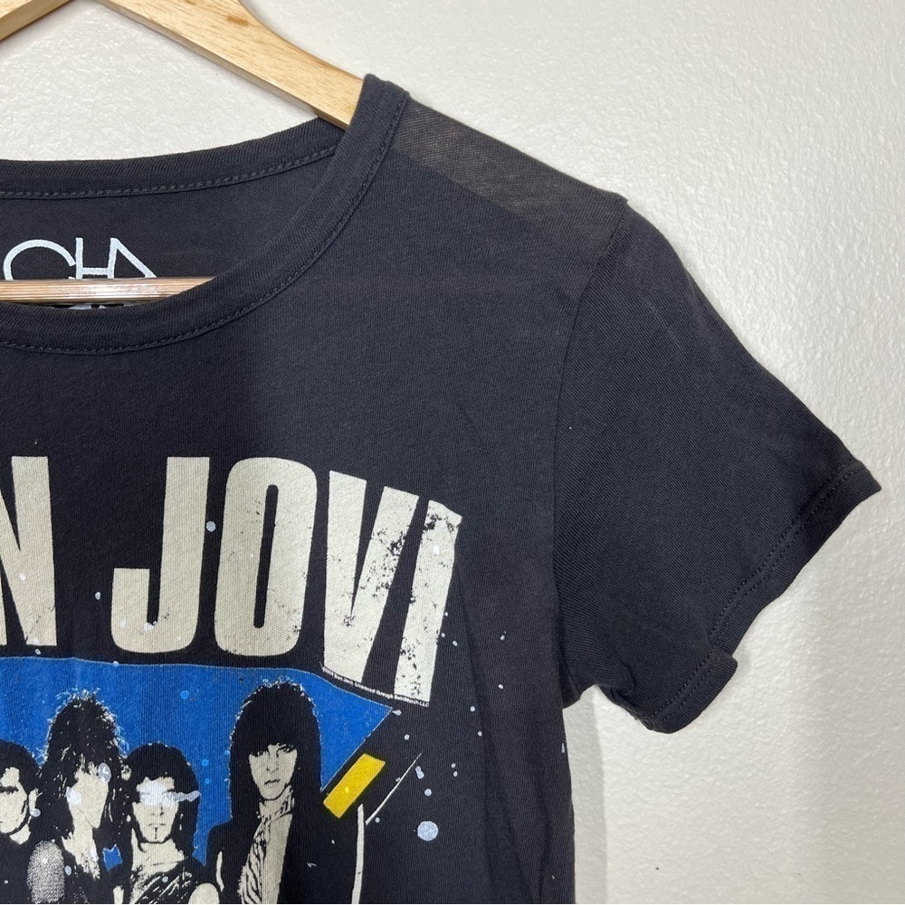 Chaser Womens Bon Jovi Graphic Burnout Paint Splatter Short Sleeve Tee Shirt - Picture 3 of 7